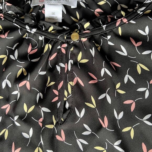 Womens Liz Claiborne Black with Mint, Yellow, Cream Floral Print  1X - Picture 4 of 10